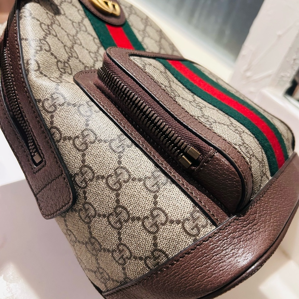 SALE 🎉Gucci Monogram Backpack with Red and Green Stripe NWT - Picture 7 of 10